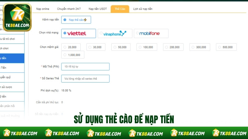 Sử dụng thẻ cào để nạp tiền Sử dụng thẻ cào để nạp tiền