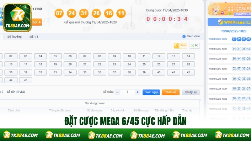 Đặt cược Mega 6/45 cực hấp dẫn Đặt cược Mega 6/45 cực hấp dẫn